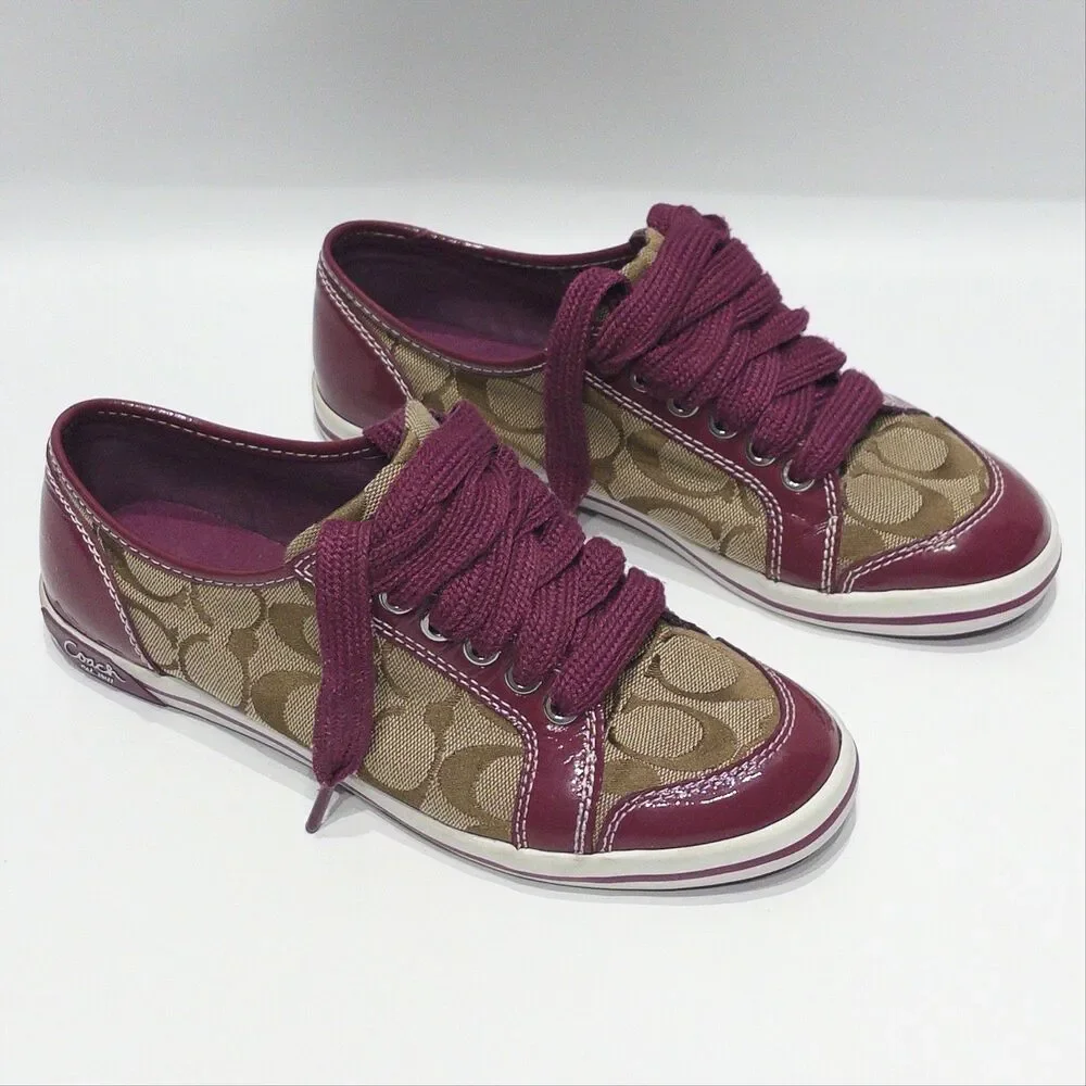 Coach Brodi Burgundy Patent Leather Signature C Monogram Sneakers Women 6.5B